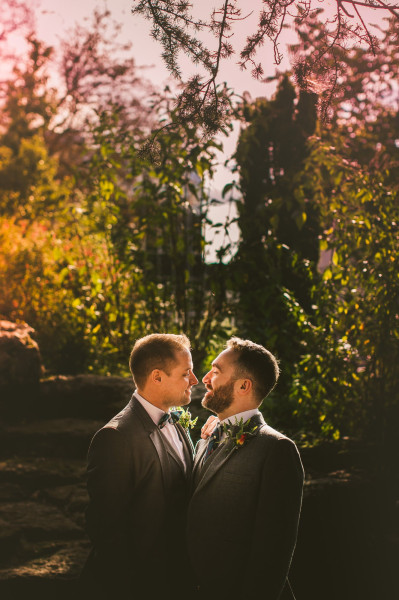 Gay wedding London grooms portrait