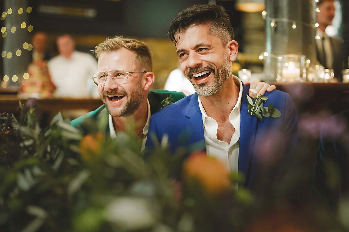 Grooms react to speeches London gay wedding
