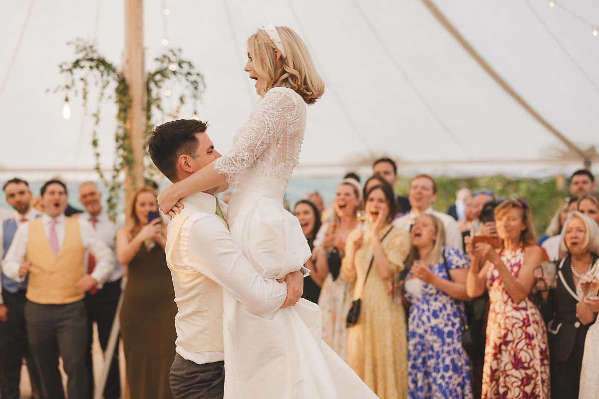 Creative documentary wedding photography of the couple’s first dance