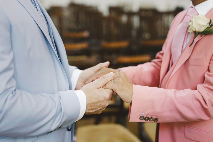 Close up of couple getting married in Bournemouth Town Hall register office