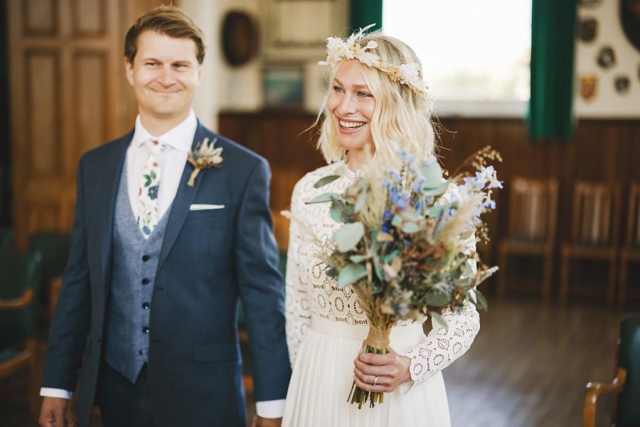 Swanage register office wedding ceremony bride laughing