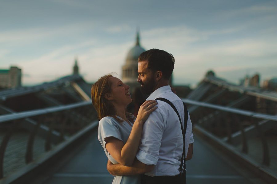 Creative sunset portrait of couple during a pre-wedding shoot
