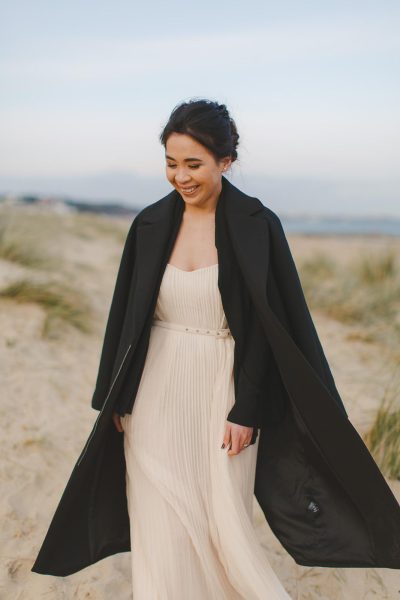 Bride during a relaxed pre-wedding shoot on a Dorset beach