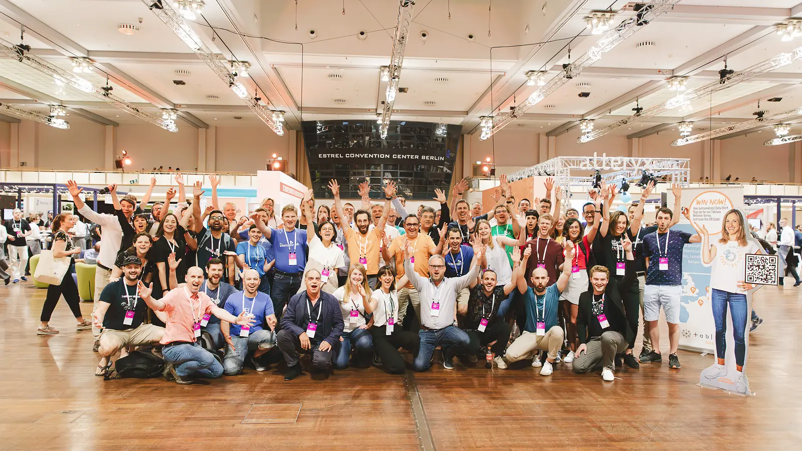 Large group photo of conference delegates and organisers at the event venue