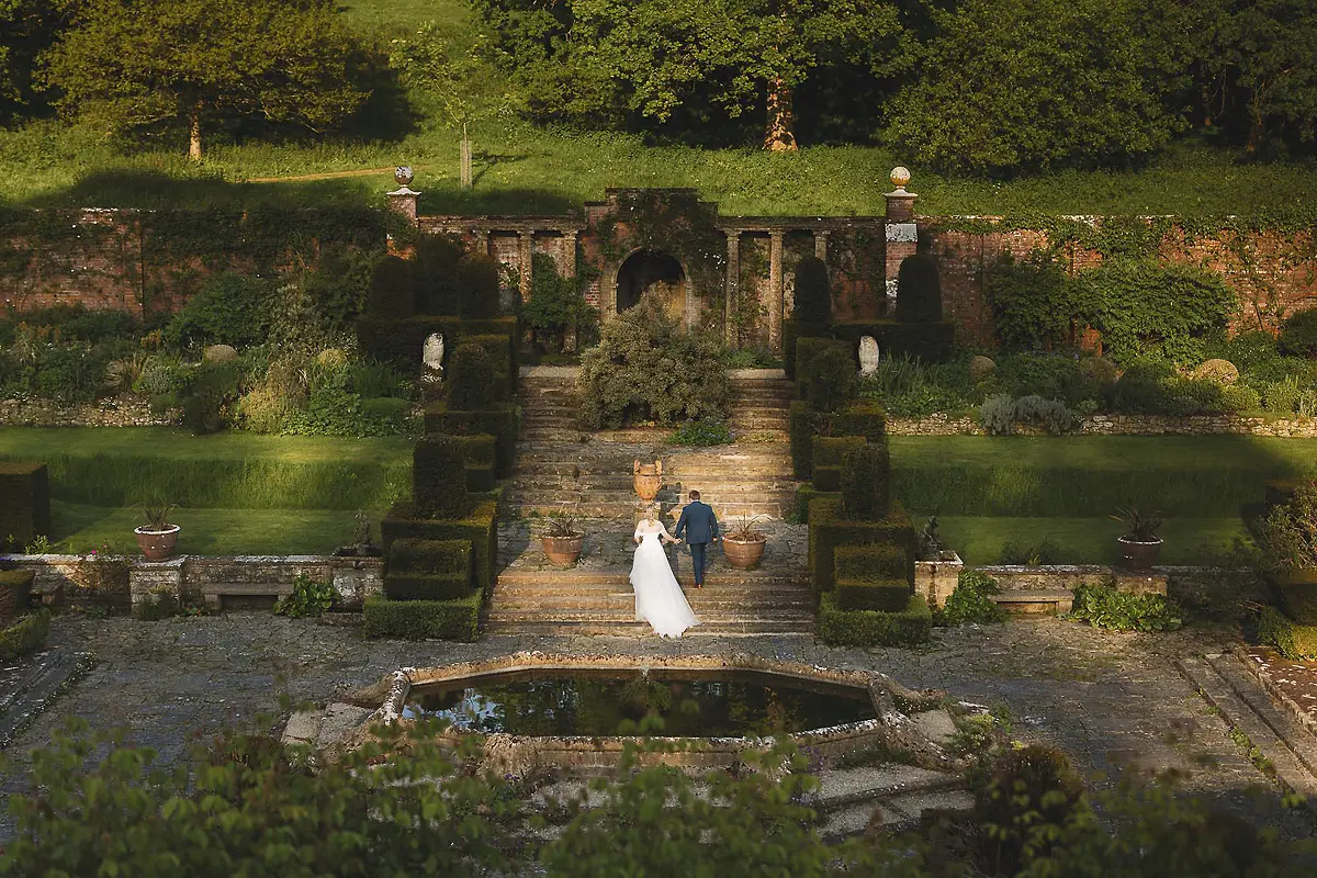 Portrait taken at sunset during a wedding at Mapperton House in Dorset