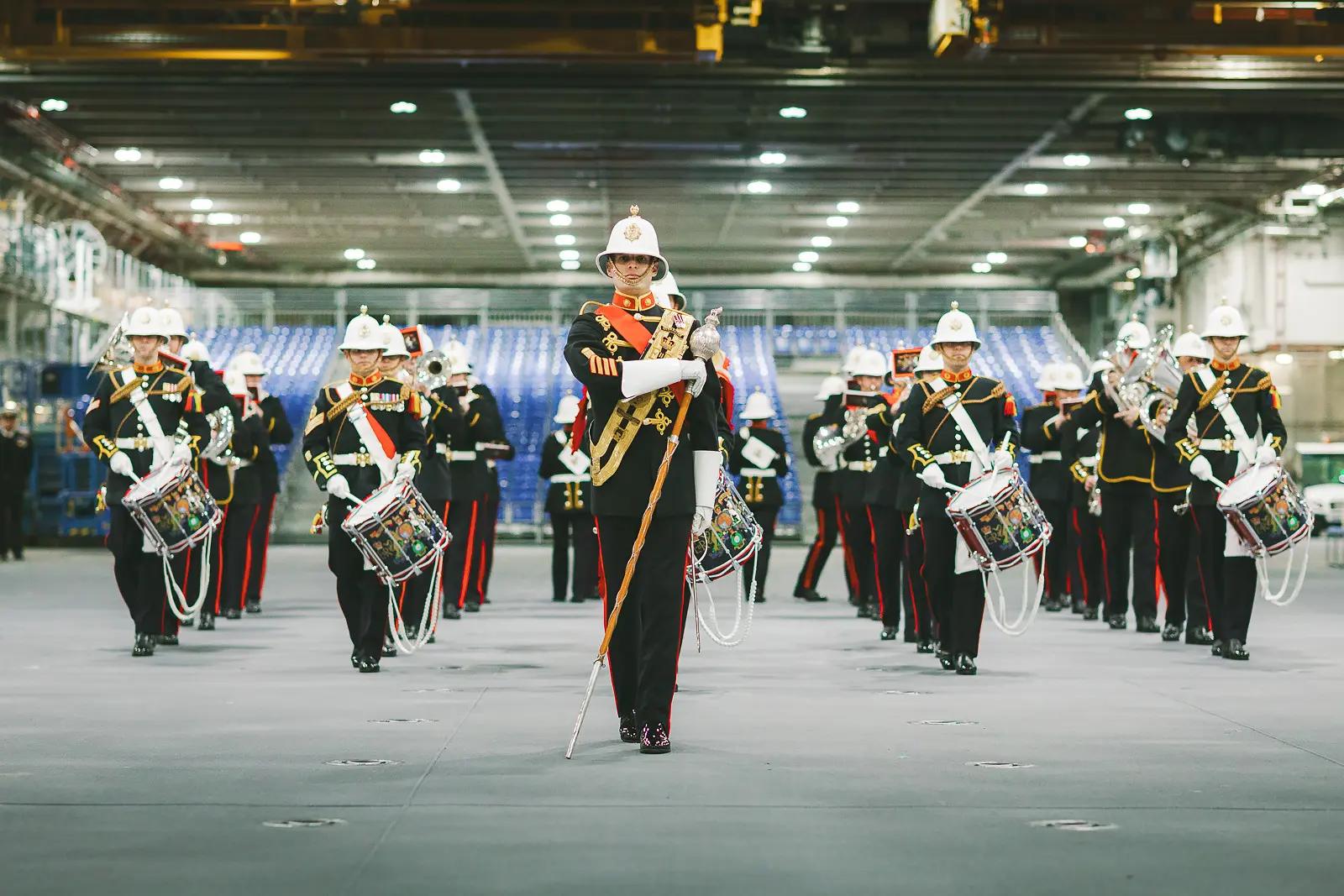 Event photography for the Royal Navy - Military marching band performing in full dress uniform