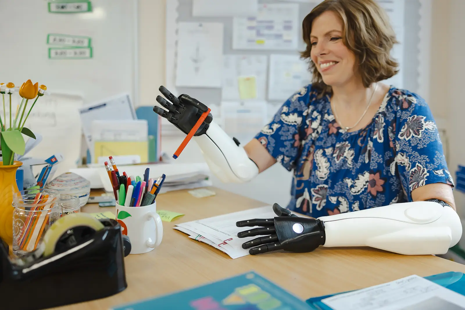 Specialist product being used at a desk during a branding photography shoot for a medical technology company.