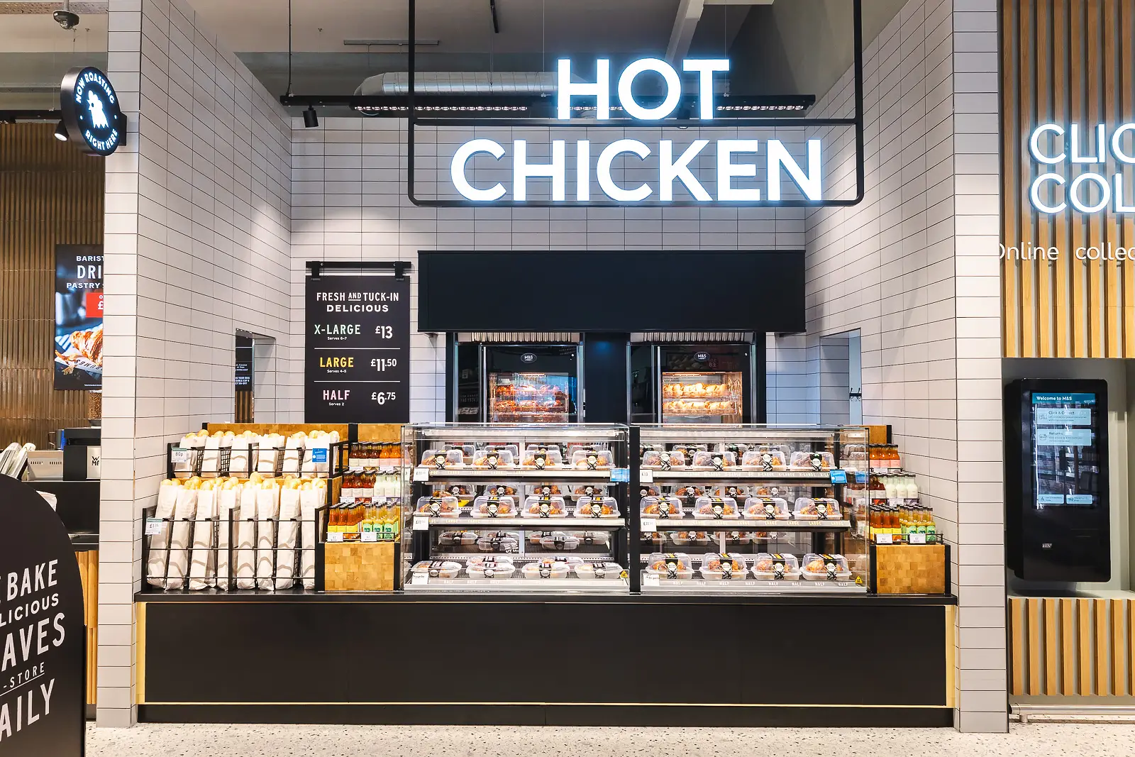 Hot chicken counter with a menu board and illuminated branding, part of the commercial retail shoot in Poole.