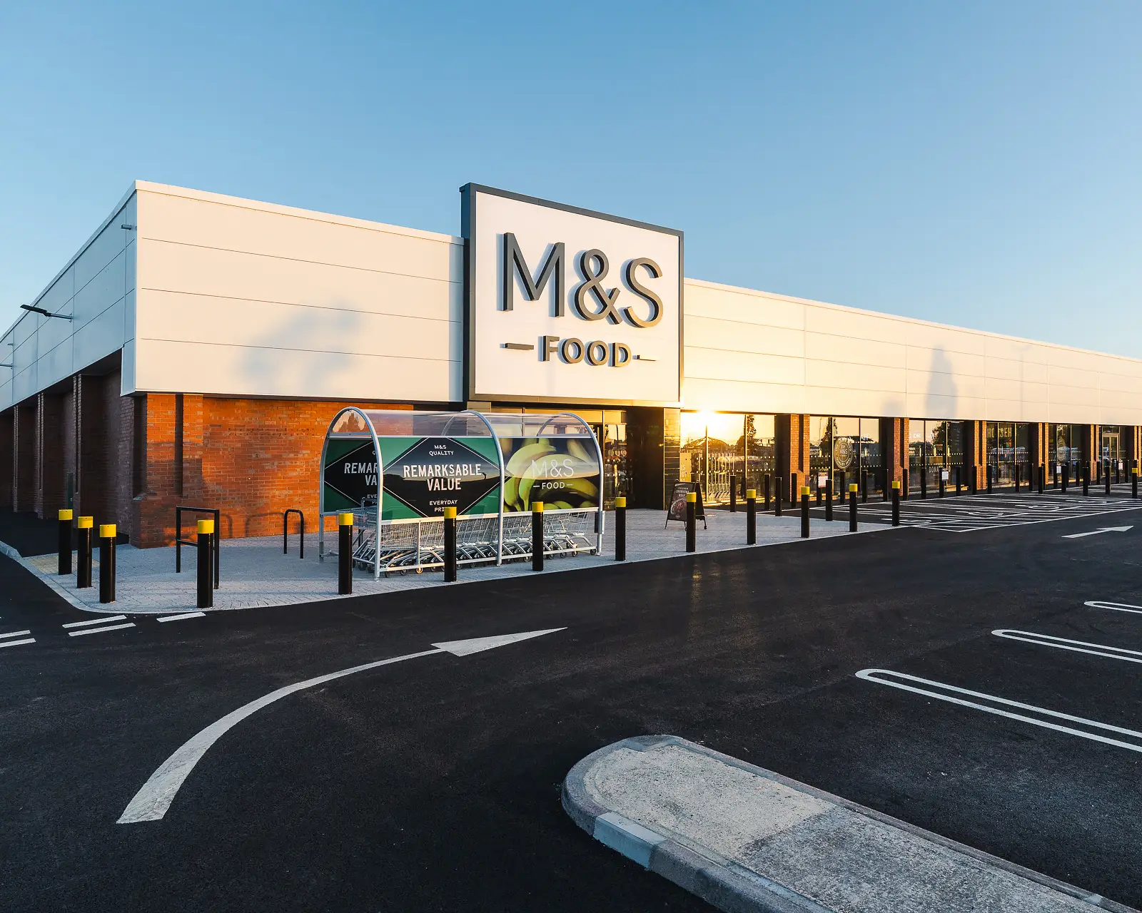 M&S Food exterior at Redlands in Poole, with branded entrance signage photographed before the official opening